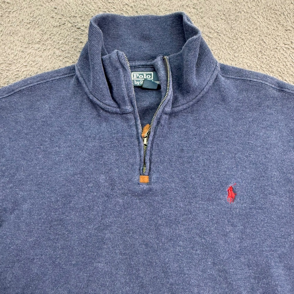 Polo Ralph Lauren Quarter Zip Men XL Blue Cotton Knit Pullover Sweater 1487